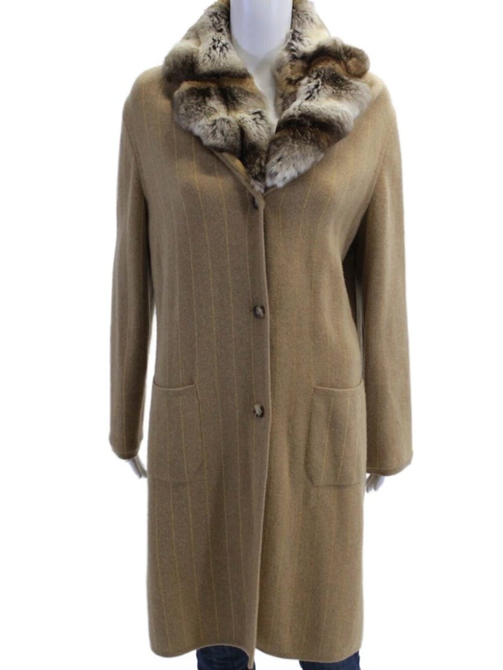 $13795 Authentic LORO PIANA Made in ITALY Beige 100% CASHMERE Fur Coat Sz.44